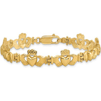 14K Yellow Gold Polished Claddagh Link Bracelet with Heart, Hands, and Crown Motif - 7 inches by Oro Pregiato