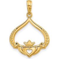 14K Yellow Gold Polished Claddagh Pendant - Heart and Crown Symbol by Oro Pregiato