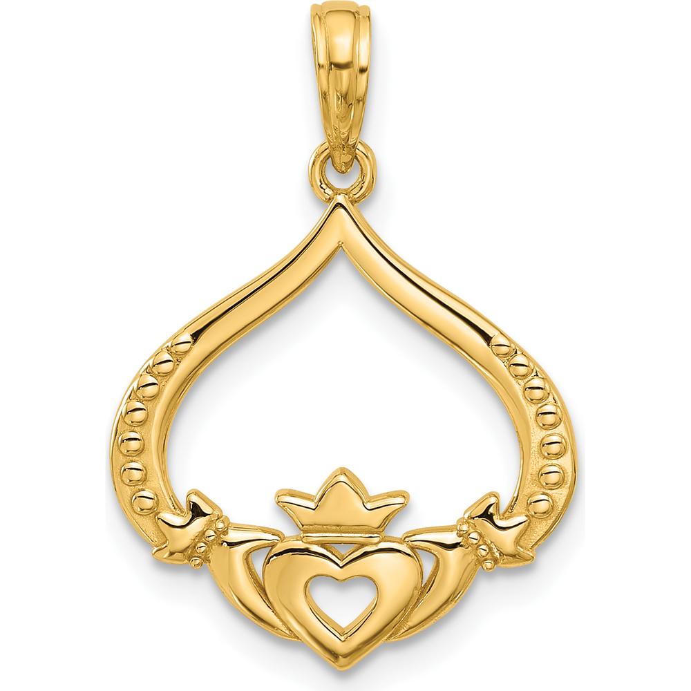 14K Yellow Gold Polished Claddagh Pendant - Heart and Crown Symbol by Oro Pregiato