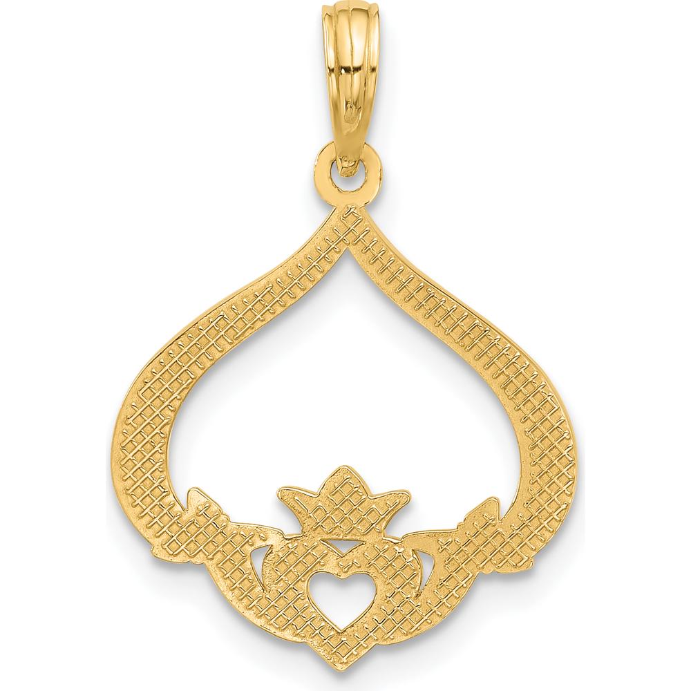14K Yellow Gold Polished Claddagh Pendant - Heart and Crown Symbol by Oro Pregiato