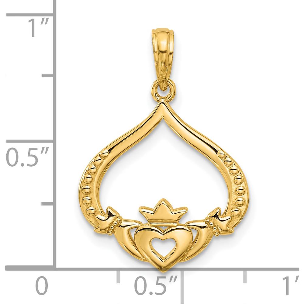 14K Yellow Gold Polished Claddagh Pendant - Heart and Crown Symbol by Oro Pregiato
