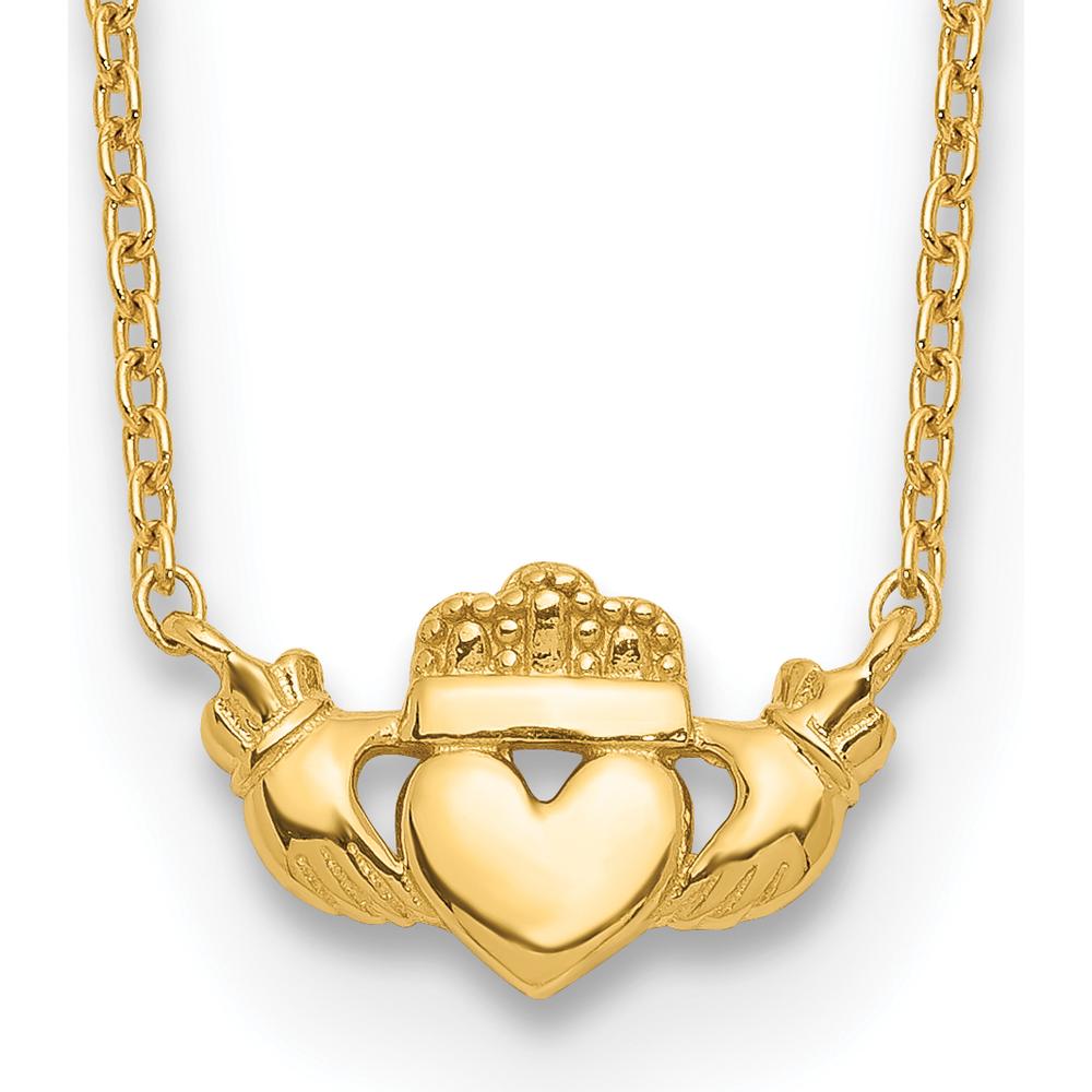 14K Yellow Gold Polished Claddagh Pendant Necklace - 17" with Spring Ring Clasp by 0
