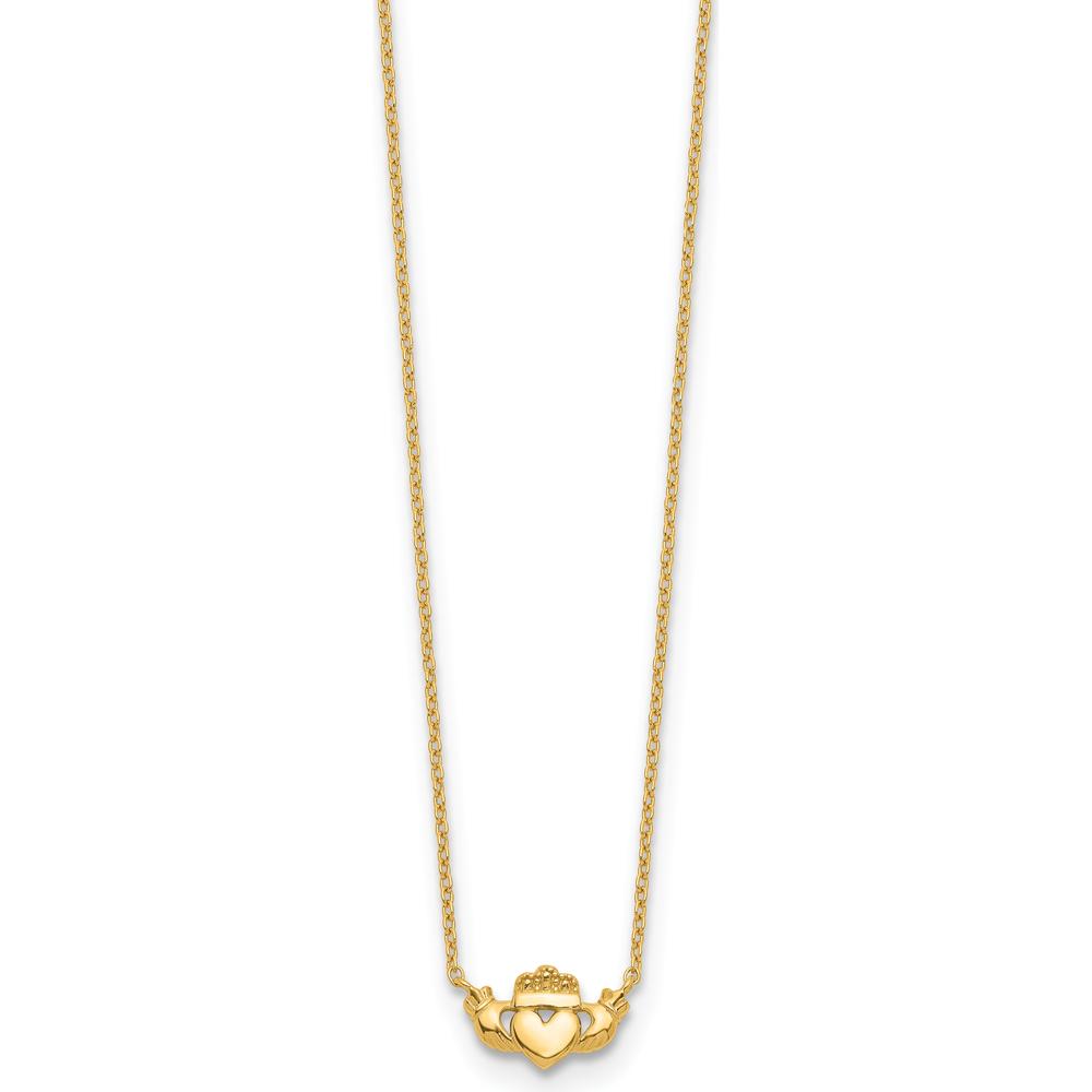 14K Yellow Gold Polished Claddagh Pendant Necklace - 17" with Spring Ring Clasp by 0