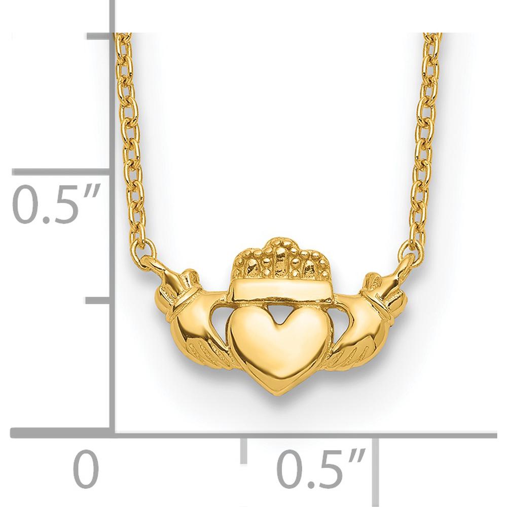 14K Yellow Gold Polished Claddagh Pendant Necklace - 17" with Spring Ring Clasp by 0
