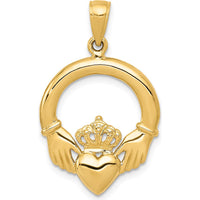 14K Yellow Gold Polished Claddagh Pendant with Heart and Crown Design by Oro Pregiato