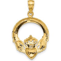 14K Yellow Gold Polished Claddagh Pendant with Heart and Crown Design by Oro Pregiato