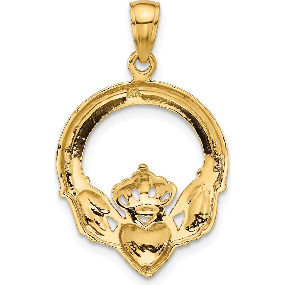 14K Yellow Gold Polished Claddagh Pendant with Heart and Crown Design by Oro Pregiato