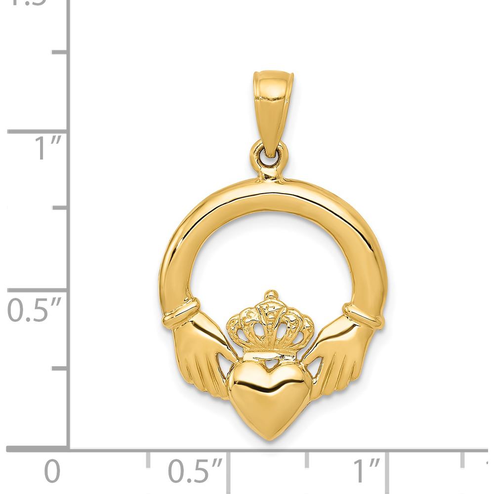 14K Yellow Gold Polished Claddagh Pendant with Heart and Crown Design by Oro Pregiato