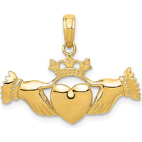 14K Yellow Gold Polished Claddagh Pendant with Textured Back - 21.5mm x 28mm by Oro Pregiato