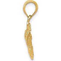 14K Yellow Gold Polished Claddagh Pendant with Textured Back - 21.5mm x 28mm by Oro Pregiato