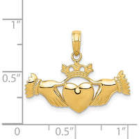 14K Yellow Gold Polished Claddagh Pendant with Textured Back - 21.5mm x 28mm by Oro Pregiato