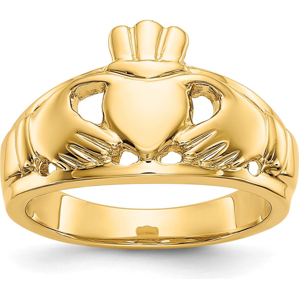 14K Yellow Gold Polished Claddagh Ring for Women - 20mm Length, 13mm Width by Oro Pregiato