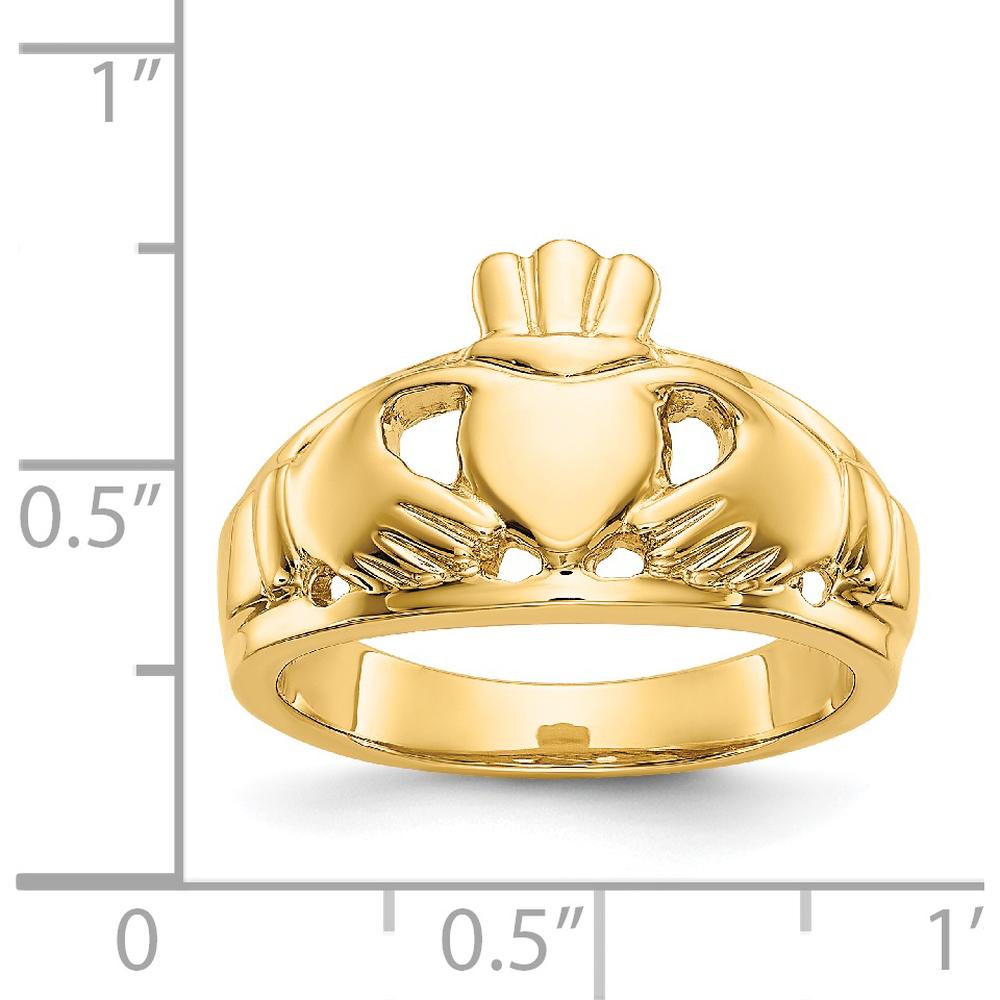 14K Yellow Gold Polished Claddagh Ring for Women - 20mm Length, 13mm Width by Oro Pregiato
