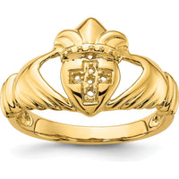 14K Yellow Gold Polished Claddagh Ring Mounting with 0.06 Carat Round Diamond Accents by 0