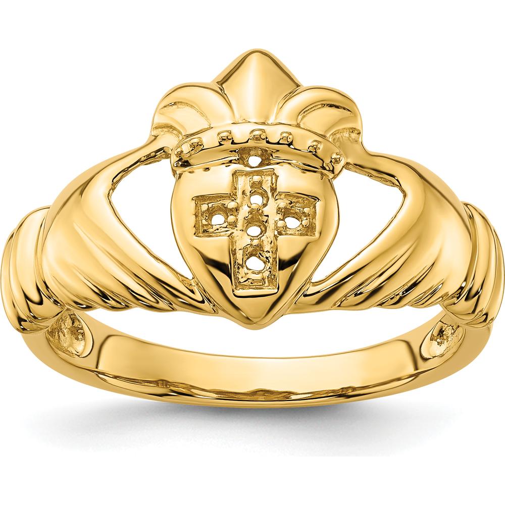 14K Yellow Gold Polished Claddagh Ring Mounting with 0.06 Carat Round Diamond Accents by 0
