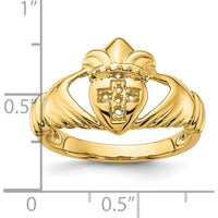 14K Yellow Gold Polished Claddagh Ring Mounting with 0.06 Carat Round Diamond Accents by 0