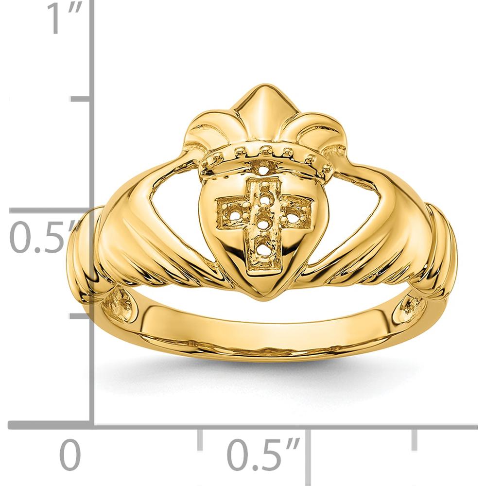 14K Yellow Gold Polished Claddagh Ring Mounting with 0.06 Carat Round Diamond Accents by 0