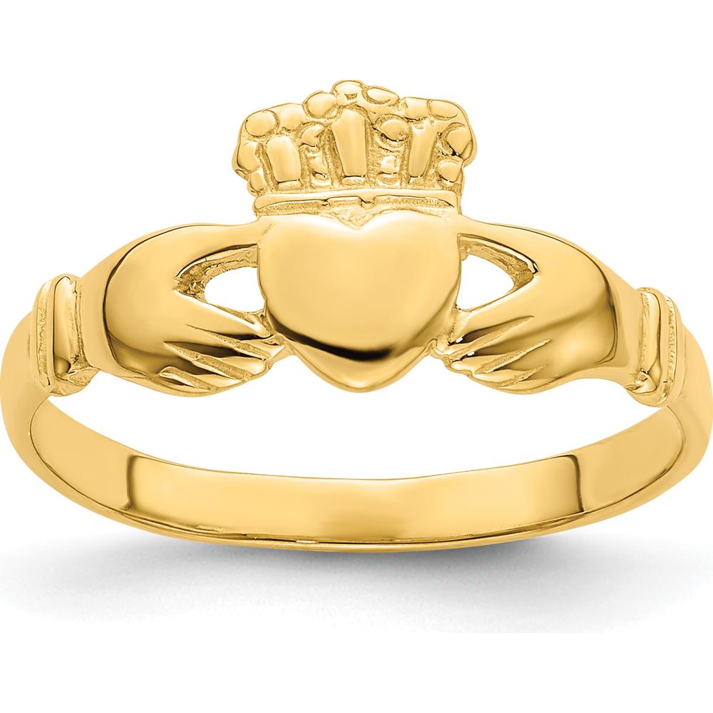 14K Yellow Gold Polished Claddagh Ring with Crowned Heart - Symbol of Love, Loyalty, and Friendship by 0