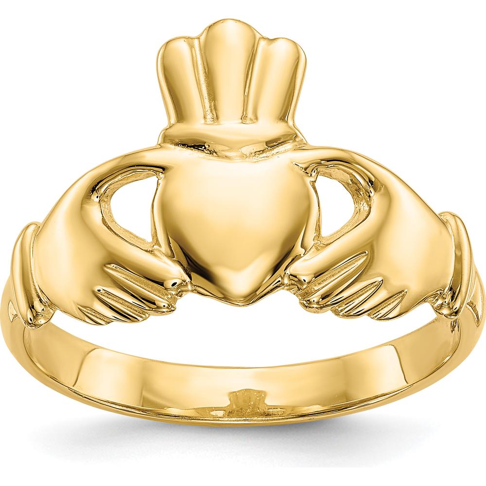 14K Yellow Gold Polished Claddagh Ring with Domed Profile - Symbol of Love and Friendship by 0