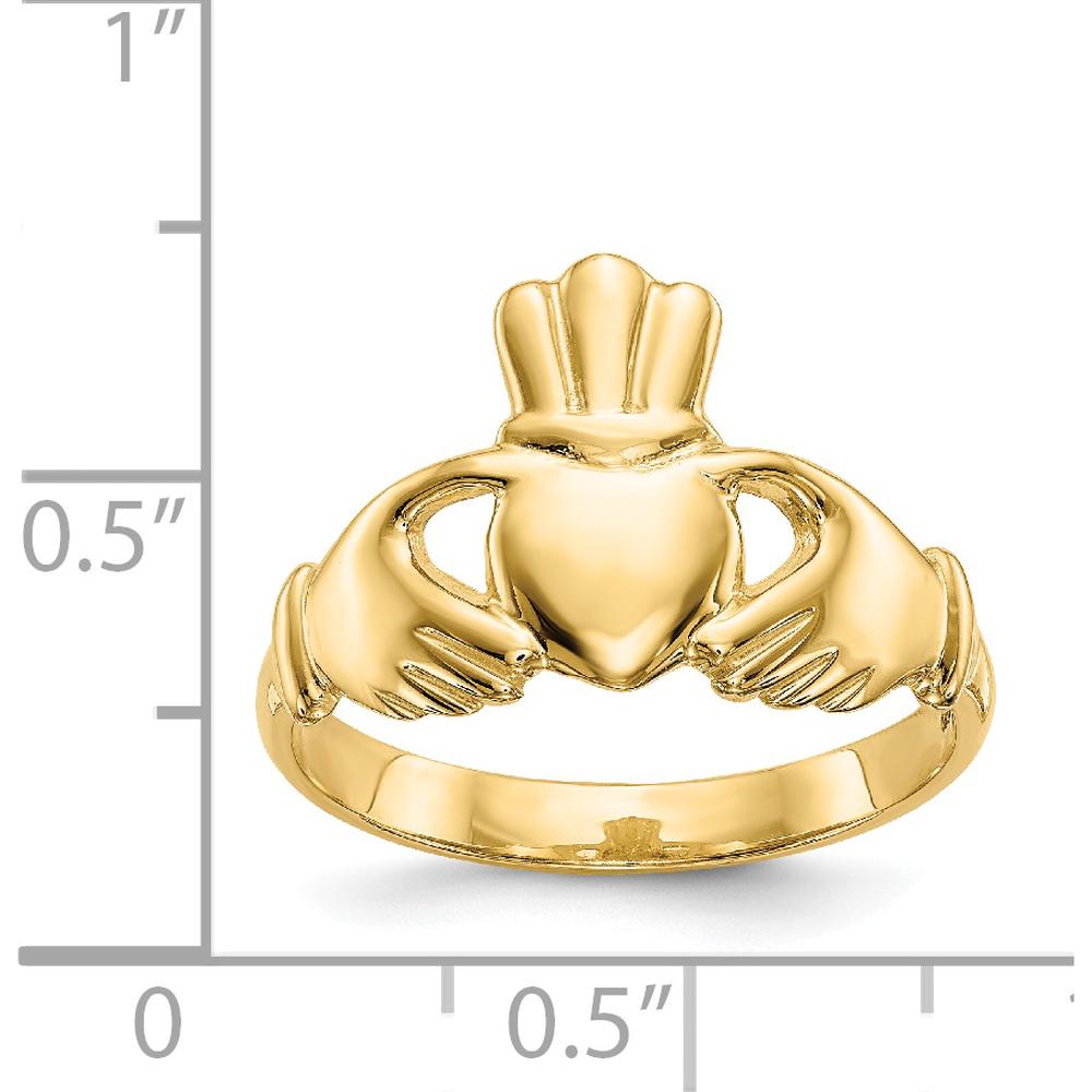 14K Yellow Gold Polished Claddagh Ring with Domed Profile - Symbol of Love and Friendship by 0