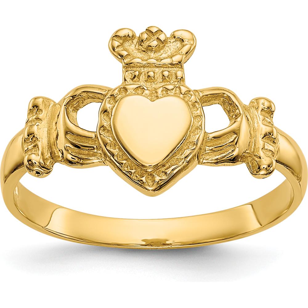 14K Yellow Gold Polished Claddagh Ring with Domed Top - Women's Ring by Oro Pregiato