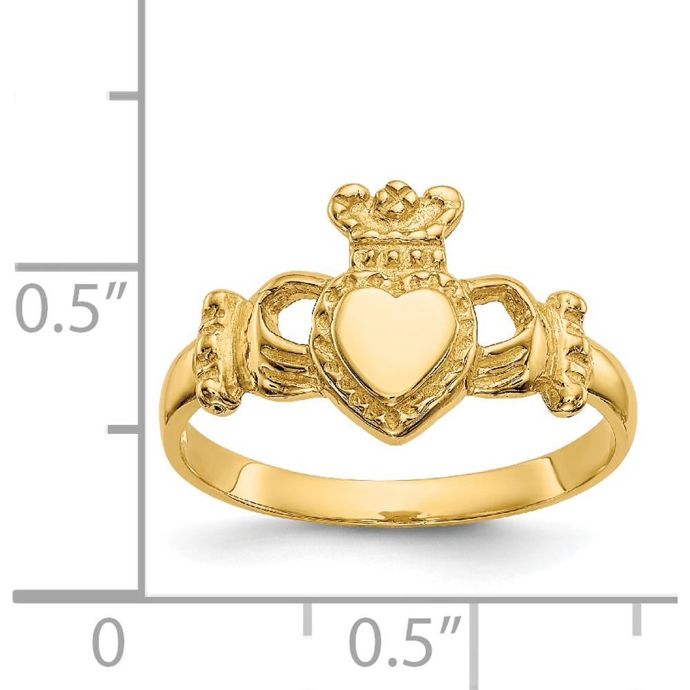 14K Yellow Gold Polished Claddagh Ring with Domed Top - Women's Ring by Oro Pregiato