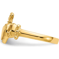 14K Yellow Gold Polished Claddagh Ring with Domed Top - Women's Ring by Oro Pregiato