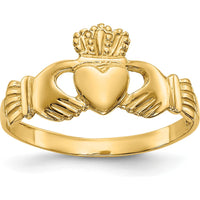 14K Yellow Gold Polished Claddagh Ring with Hands and Heart Design by Oro Pregiato