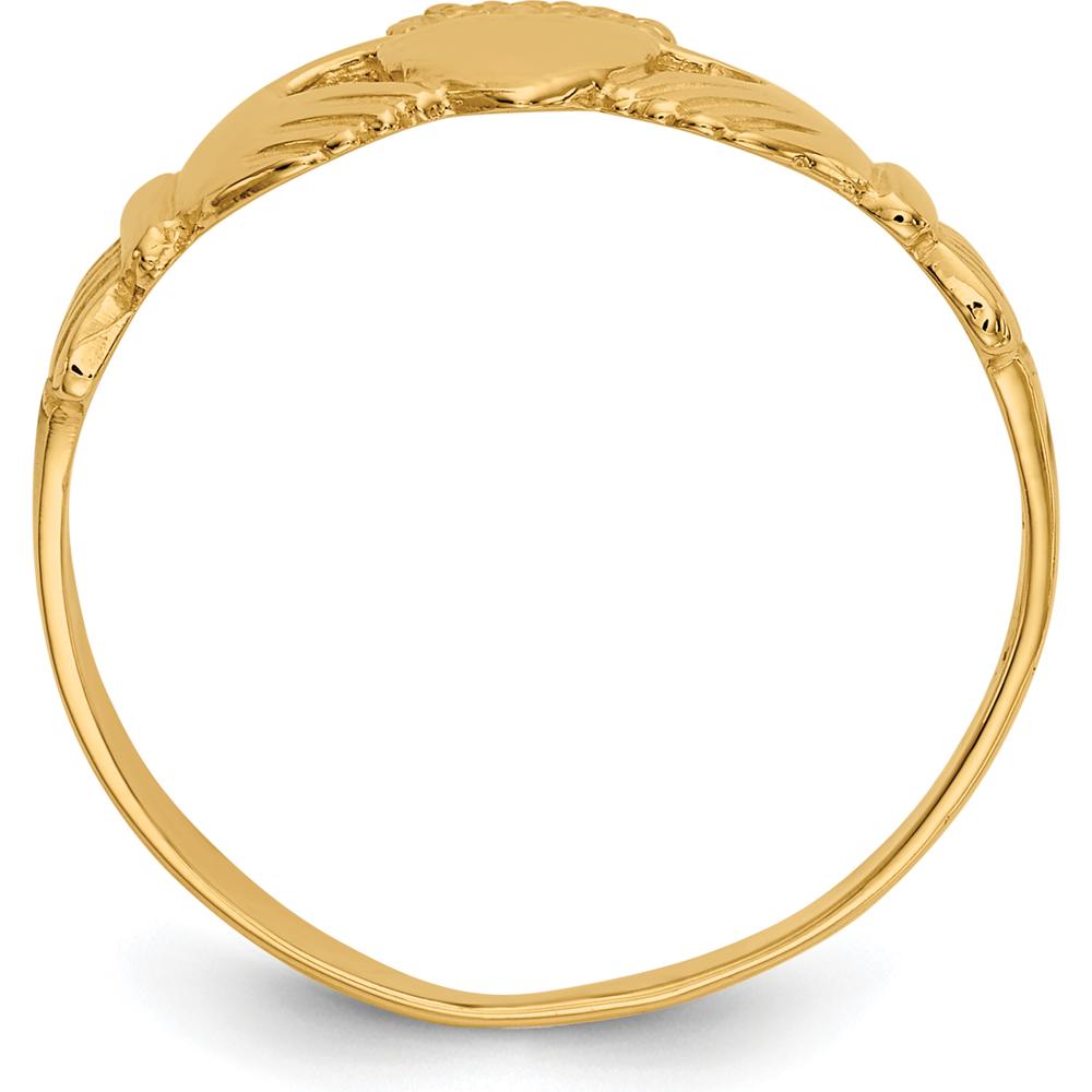 14K Yellow Gold Polished Claddagh Ring with Hands and Heart Design by Oro Pregiato