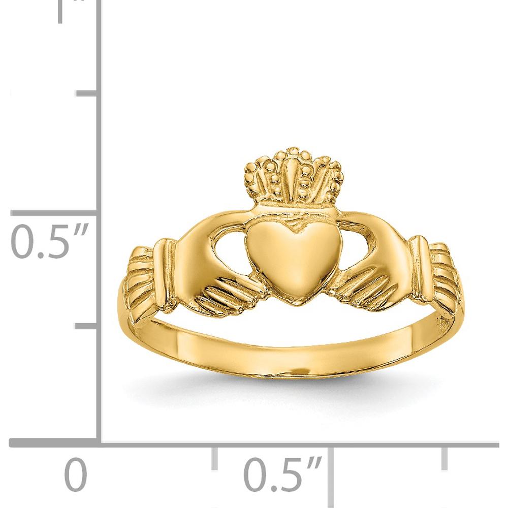 14K Yellow Gold Polished Claddagh Ring with Hands and Heart Design by Oro Pregiato