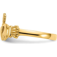 14K Yellow Gold Polished Claddagh Ring with Hands and Heart Design by Oro Pregiato