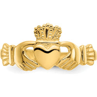 14K Yellow Gold Polished Claddagh Ring with Hands and Heart Design by Oro Pregiato