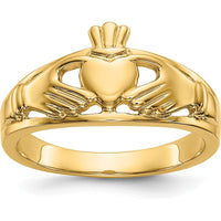 14K Yellow Gold Polished Claddagh Ring with Hands Holding Heart Symbol - Meaningful Love and Loyalty Design by Oro Pregiato