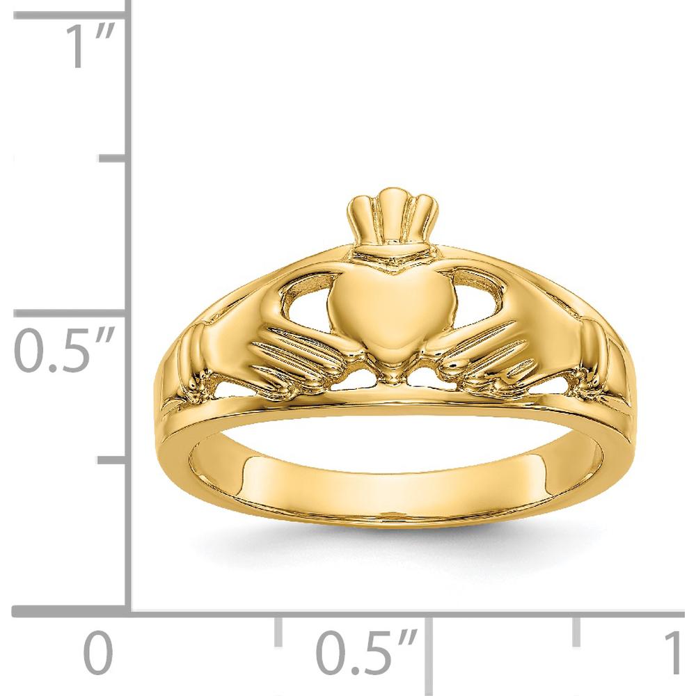 14K Yellow Gold Polished Claddagh Ring with Hands Holding Heart Symbol - Meaningful Love and Loyalty Design by Oro Pregiato