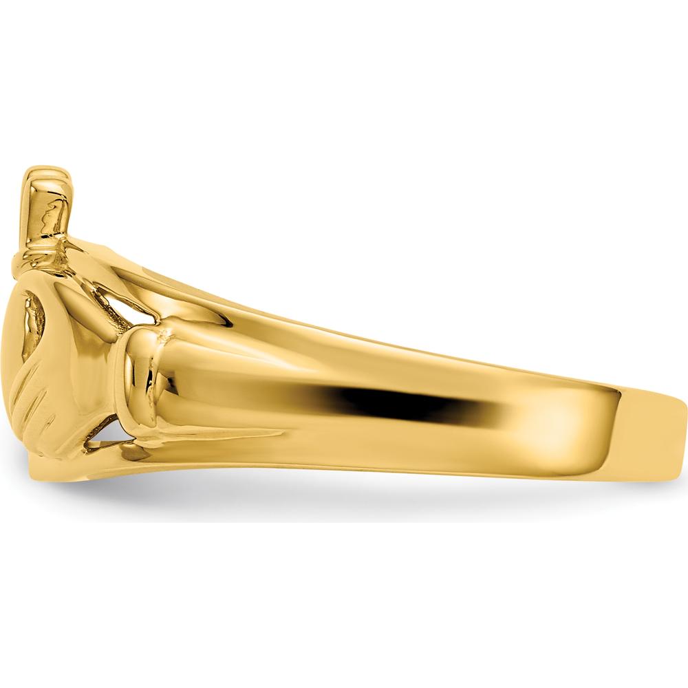 14K Yellow Gold Polished Claddagh Ring with Hands Holding Heart Symbol - Meaningful Love and Loyalty Design by Oro Pregiato