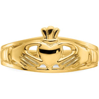 14K Yellow Gold Polished Claddagh Ring with Hands Holding Heart Symbol - Meaningful Love and Loyalty Design by Oro Pregiato