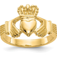 14K Yellow Gold Polished Claddagh Ring with Heart and Crown Design by Oro Pregiato