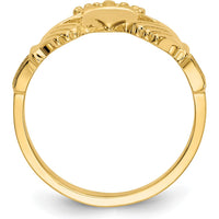 14K Yellow Gold Polished Claddagh Ring with Heart and Crown Design by Oro Pregiato