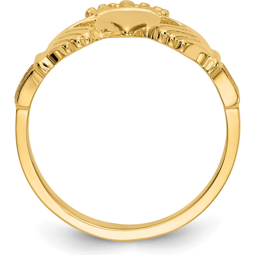 14K Yellow Gold Polished Claddagh Ring with Heart and Crown Design by Oro Pregiato