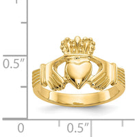 14K Yellow Gold Polished Claddagh Ring with Heart and Crown Design by Oro Pregiato