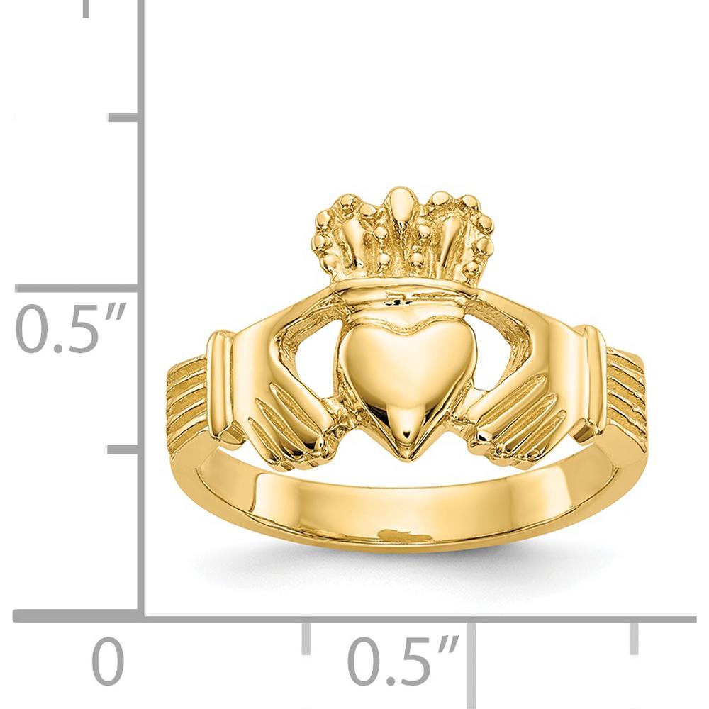 14K Yellow Gold Polished Claddagh Ring with Heart and Crown Design by Oro Pregiato