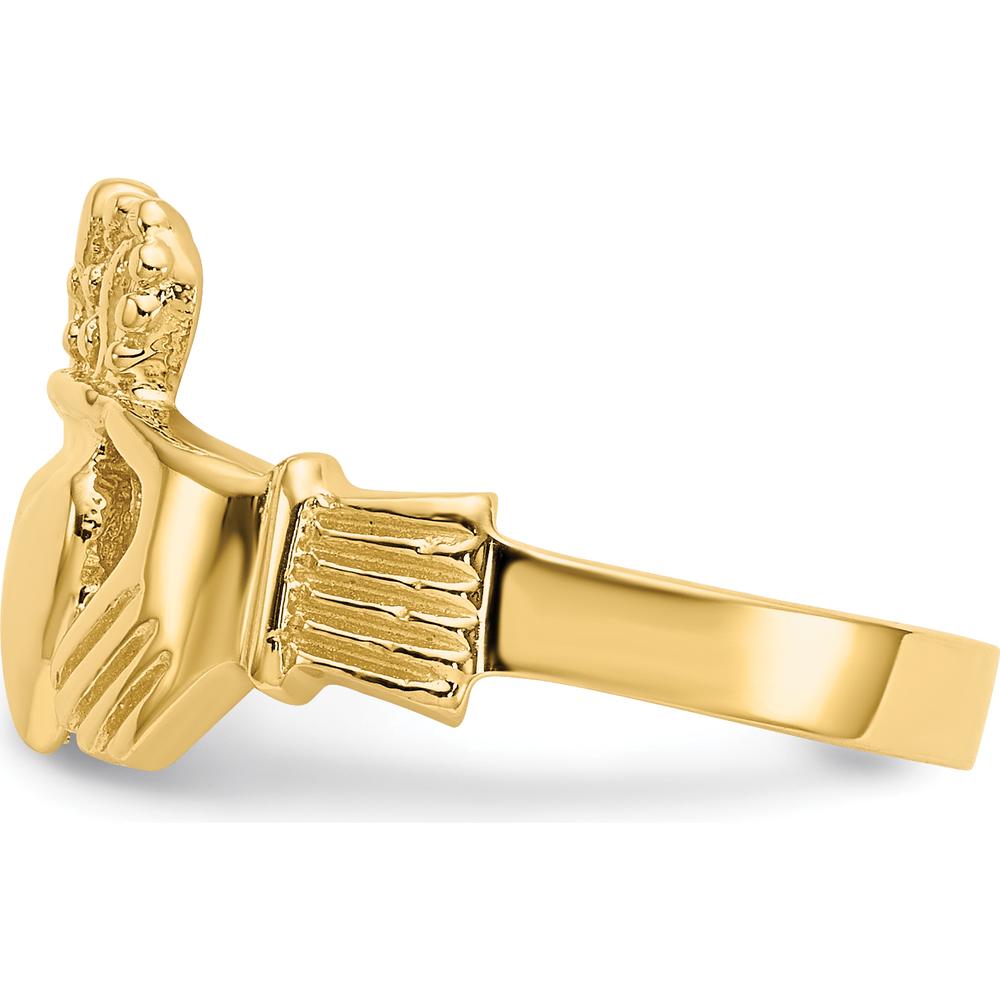 14K Yellow Gold Polished Claddagh Ring with Heart and Crown Design by Oro Pregiato