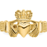14K Yellow Gold Polished Claddagh Ring with Heart and Crown Design by Oro Pregiato