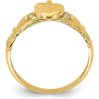 14K Yellow Gold Polished Claddagh Ring with Heart and Crown Design by Oro Pregiato