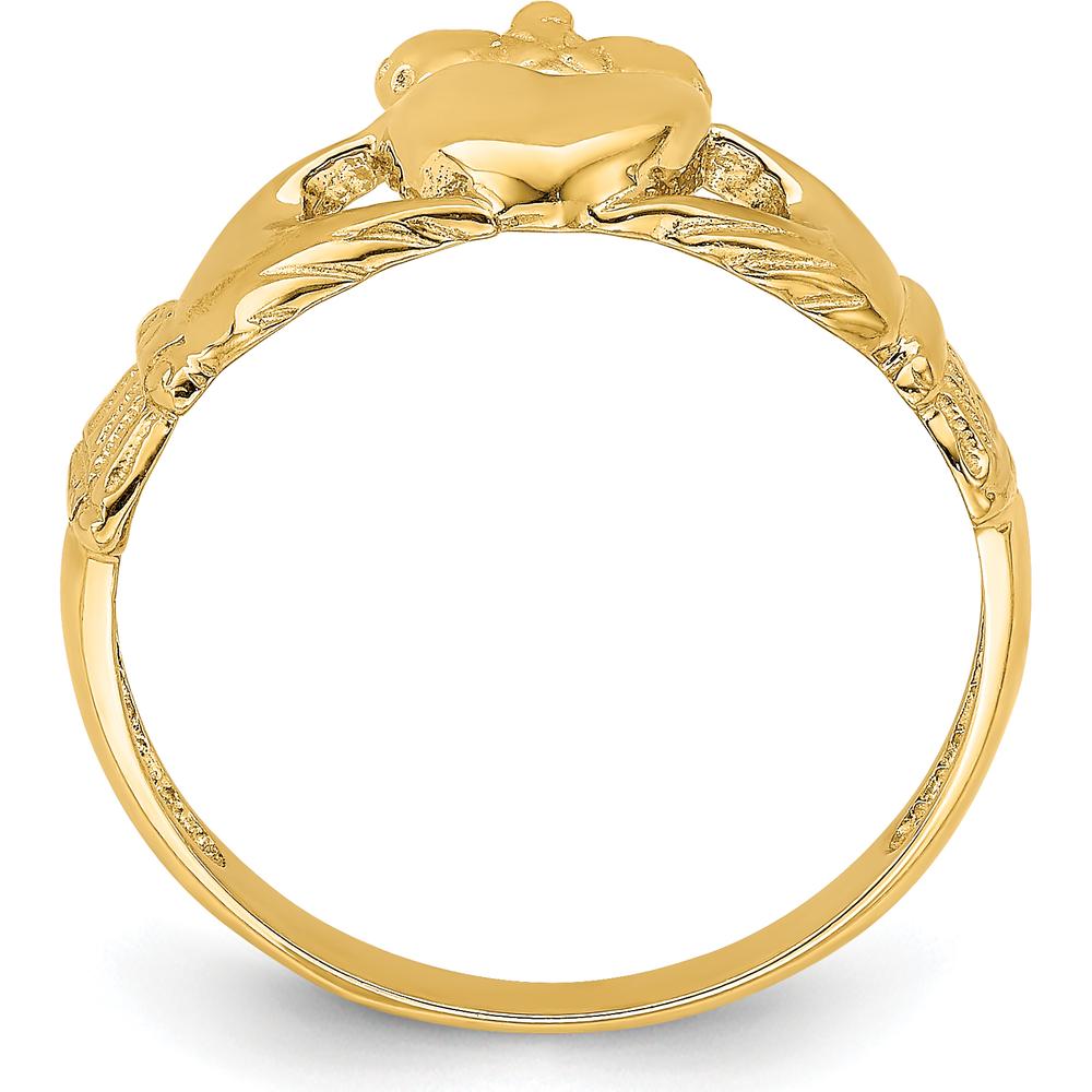 14K Yellow Gold Polished Claddagh Ring with Heart and Crown Design by Oro Pregiato