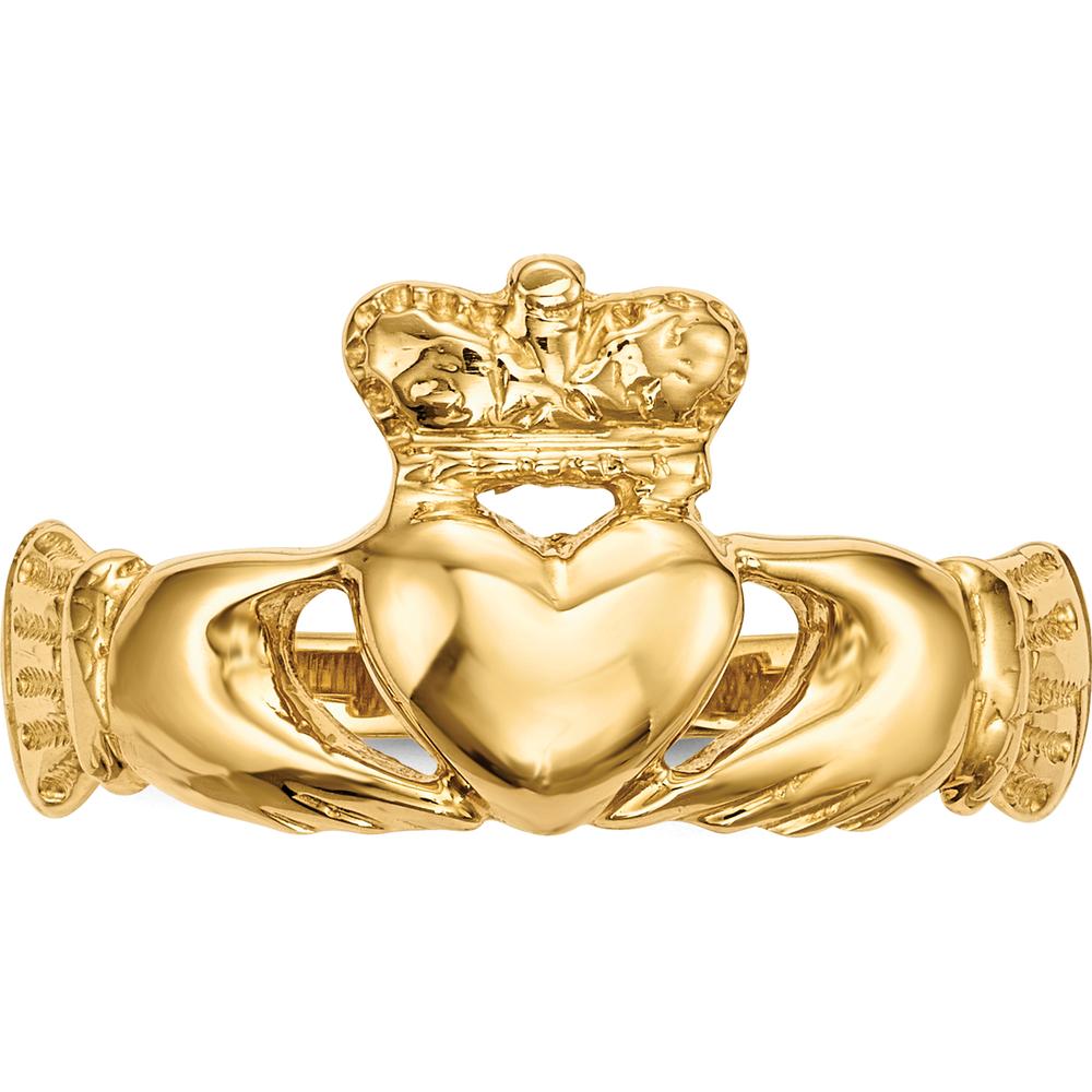 14K Yellow Gold Polished Claddagh Ring with Heart and Crown Design by Oro Pregiato