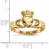 14K Yellow Gold Polished Claddagh Ring with Heart and Crown Design by Oro Pregiato