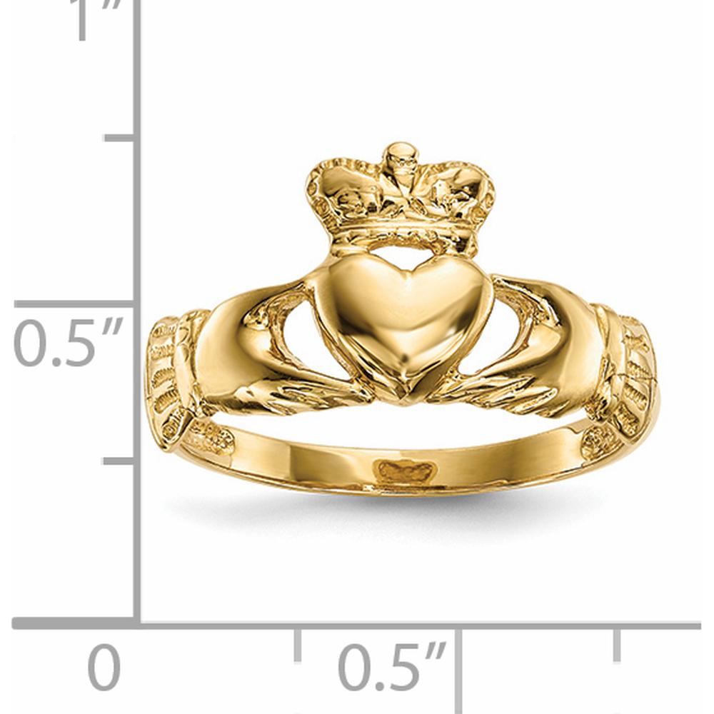 14K Yellow Gold Polished Claddagh Ring with Heart and Crown Design by Oro Pregiato