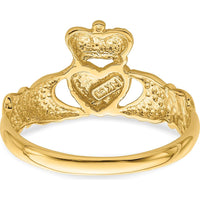 14K Yellow Gold Polished Claddagh Ring with Heart and Crown Design by Oro Pregiato