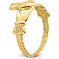 14K Yellow Gold Polished Claddagh Ring with Heart and Crown Design by Oro Pregiato